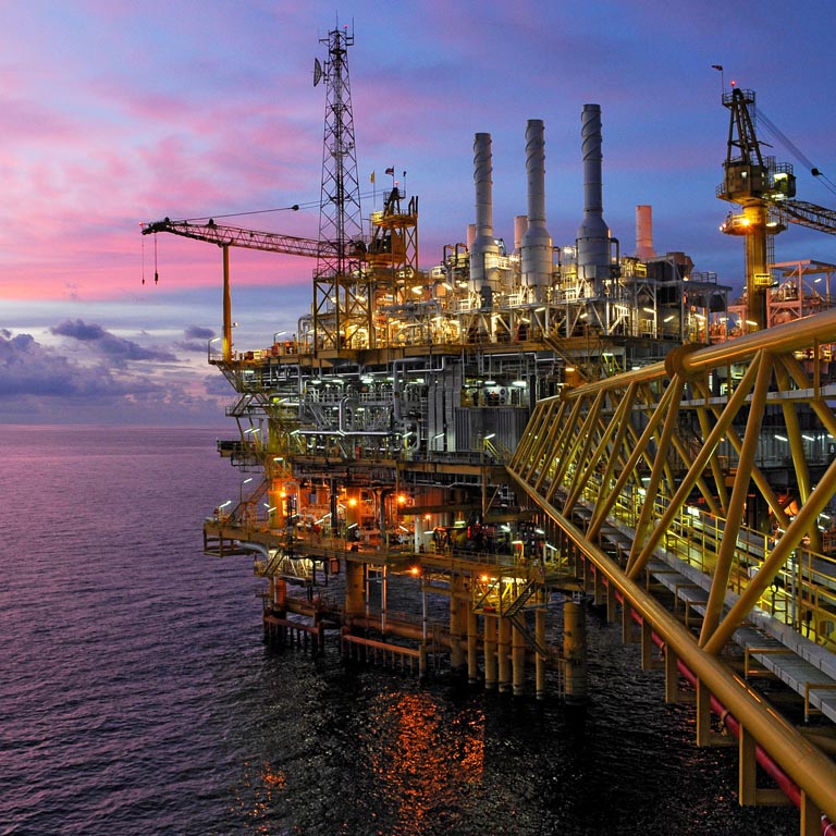 An oil rig in the ocean