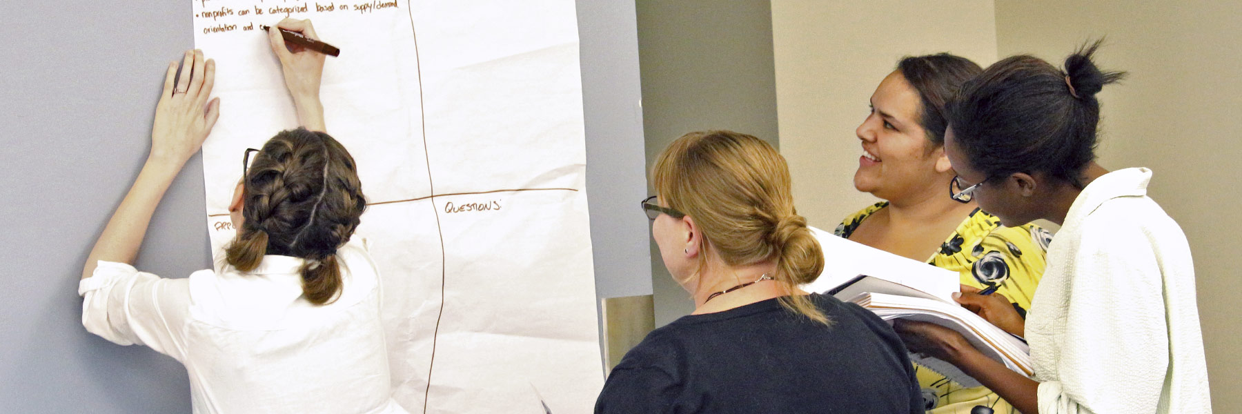 Executive education participants work together on a project. 